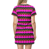 Pink Heart Stripe T-Shirt Dress — Bold All-Over Print for Valentine’s & Everyday Wear