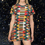 Tribal Geo Print T‑Shirt Dress — Colorful Aztec Pattern AOP