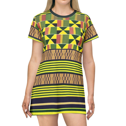 African Kente Pattern T-Shirt Dress – $42.99