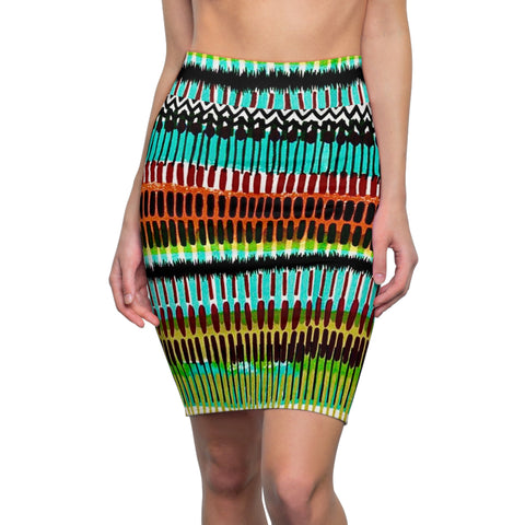 Vibrant Tribal Stripe Pencil Skirt –$29.99