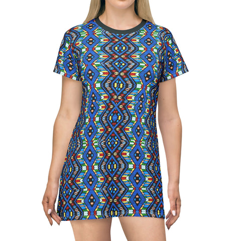 Geometric Blue Tribal  T-Shirt Dress — $42.99