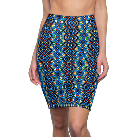 Blue African Geometric Pencil Skirt -$29.99