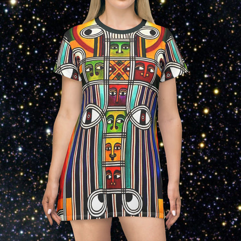 Abstract Tribal Face T-Shirt Dress — $42.99