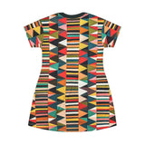 Tribal Geo Print T‑Shirt Dress — Colorful Aztec Pattern AOP