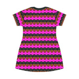 Pink Heart Stripe T-Shirt Dress — Bold All-Over Print for Valentine’s & Everyday Wear