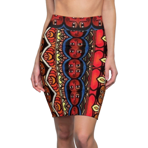 Ethnic Mosaic Faces Midi  Skirt — $29.99