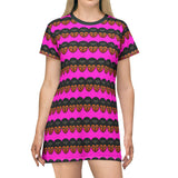 Pink Heart Stripe T-Shirt Dress — Bold All-Over Print for Valentine’s & Everyday Wear