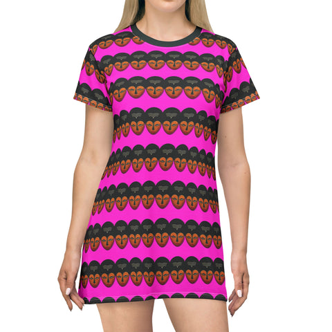Pink Heart Stripe T-Shirt Dress — Bold All-Over Print for Valentine’s & Everyday Wear