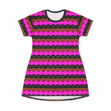 Pink Heart Stripe T-Shirt Dress — Bold All-Over Print for Valentine’s & Everyday Wear