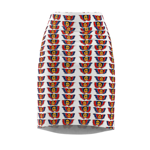 Bold Pop-Art Pencil Skirt — Repeating Retro Portrait Pattern