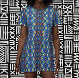 Geometric Blue Tribal  T-Shirt Dress — $42.99