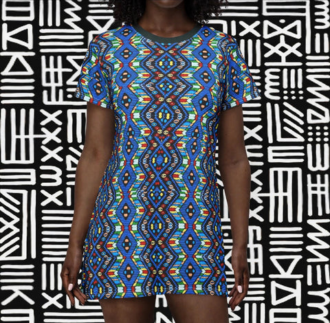 Geometric Blue Tribal  T-Shirt Dress — $42.99