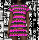 Pink Heart Stripe T-Shirt Dress — Bold All-Over Print for Valentine’s & Everyday Wear