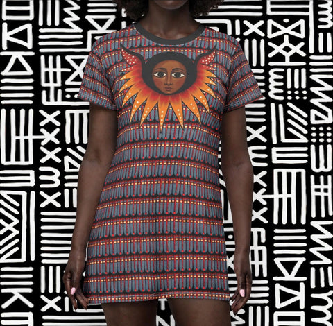 Afro Angel Face -Mask Print T‑Shirt Dress - $42.99