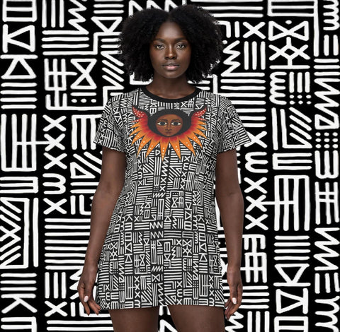 African Angel Face Sunrise T-Shirt Dress — $42.99