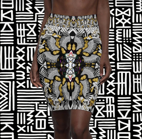 Baroque Gold & Black Kaleidoscope Pencil Skirt
