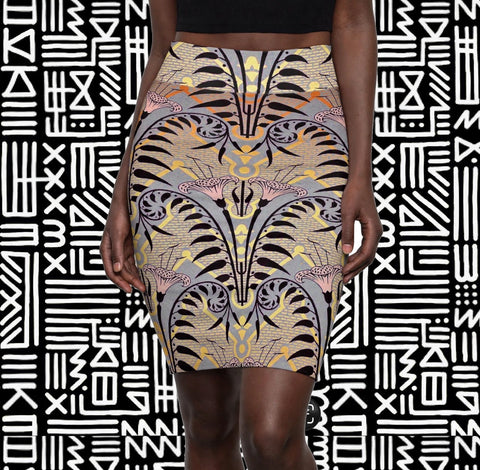 Afro Art Deco Floral Pencil Skirt — $29.99