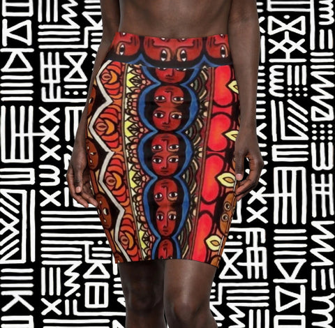 Ethnic Mosaic Faces Midi  Skirt — $29.99
