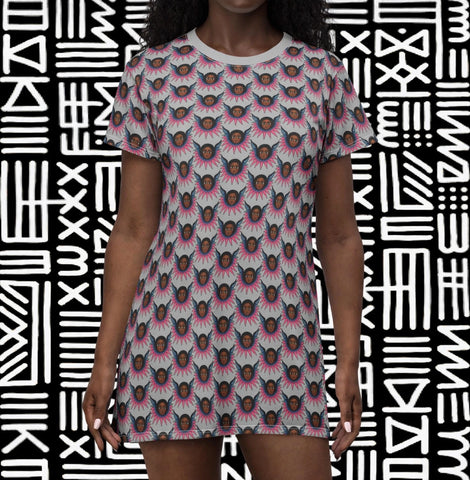 Afro Angel Face Pink T-Shirt Dress-$42.99