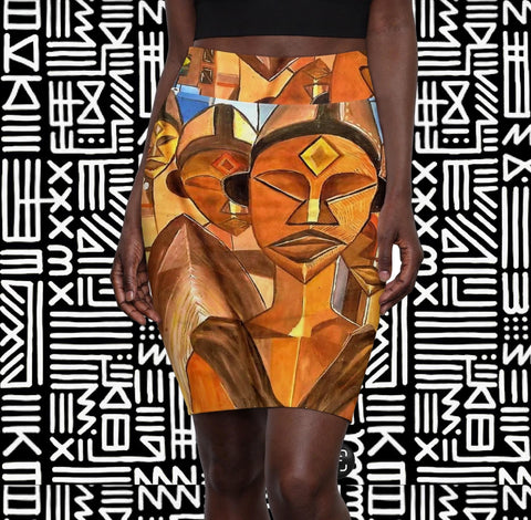 African Mask Art Midi Skirt — $29.99