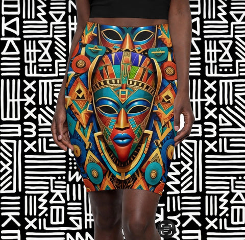 African Tribal Mask  Skirt - $29.99