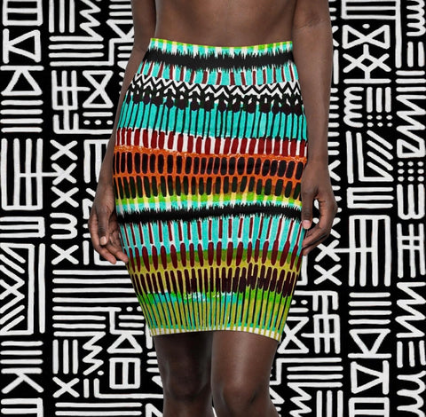 Vibrant Tribal Stripe Pencil Skirt –$29.99