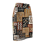 Tribal Geo Patchwork Pencil Skirt — Bold Earth-Tone Aztec Print