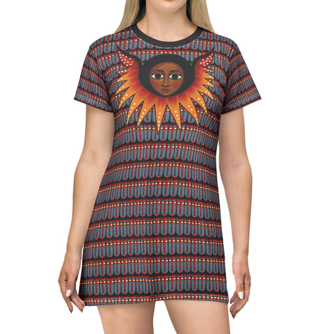 Afro Angel Face -Mask Print T‑Shirt Dress - $42.99