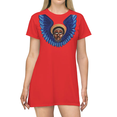 Blue Cherub on Red T-Shirt Dress - $42.99