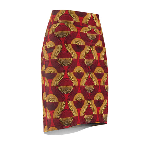 Red Wave African Midi Skirt